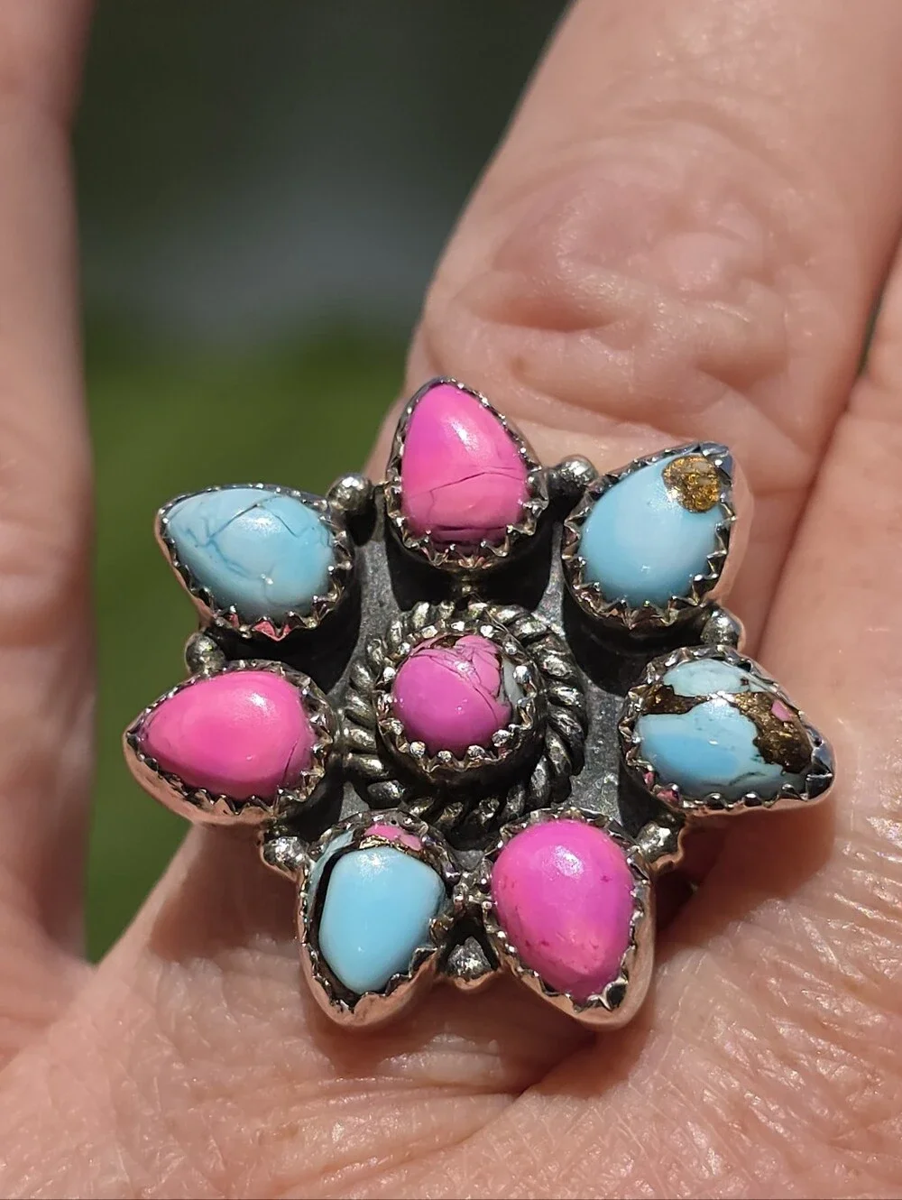 Cotton Candy Turquoise Gemstone Ring In 925 Sterling Silver (Adjustable)